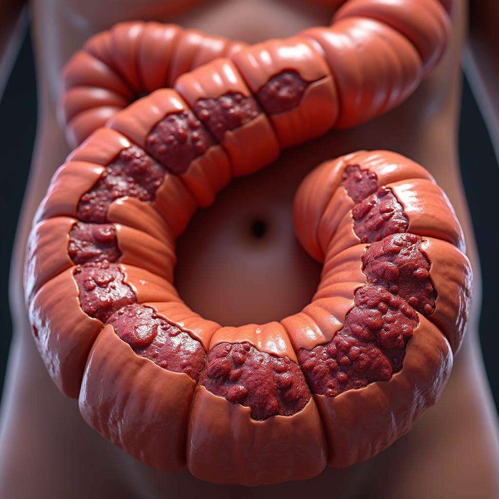 Realistic 3D Medical Animation of Ulcerated Large Intestine