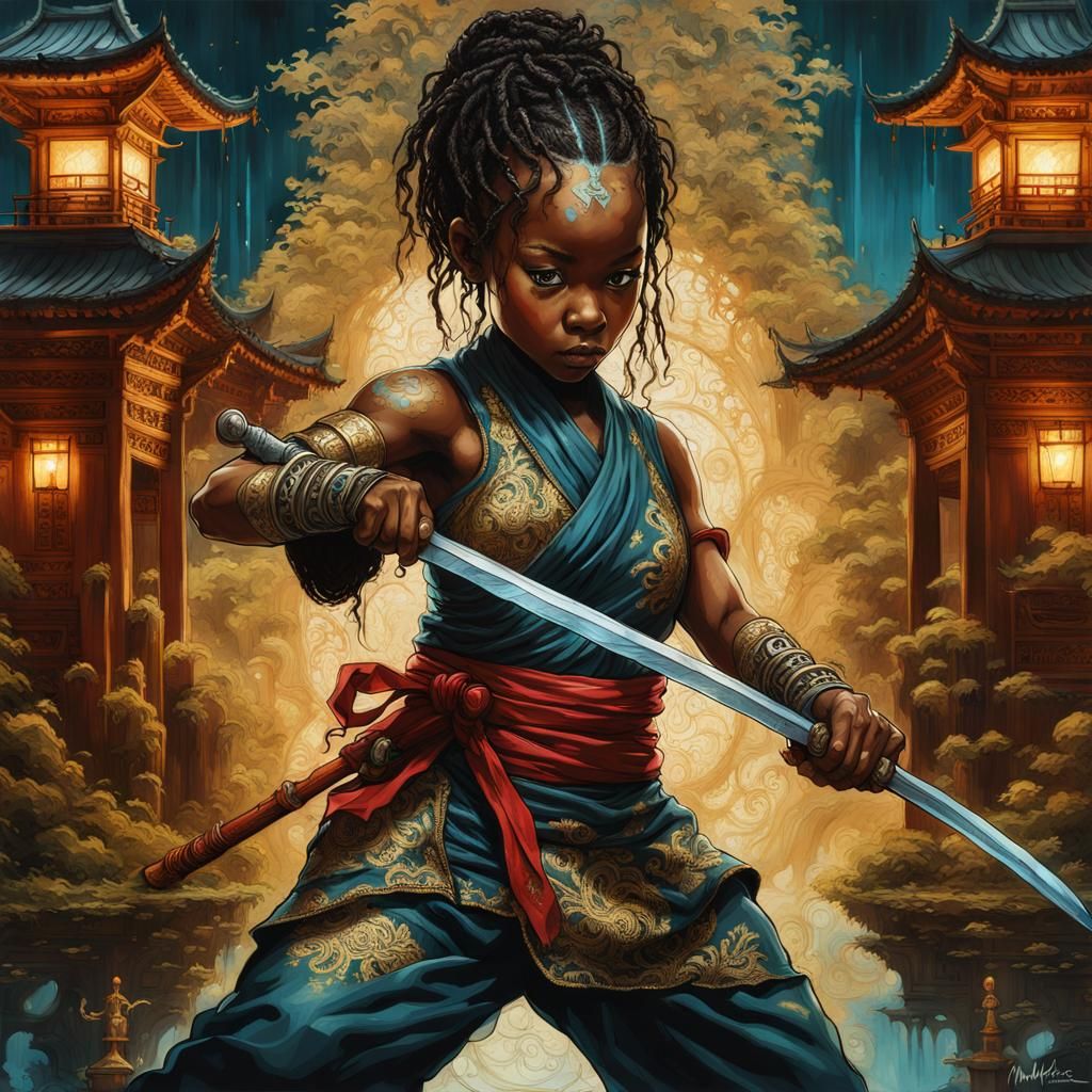 Bioluminescent Ninja Fight in Dark Fantasy Lace Art