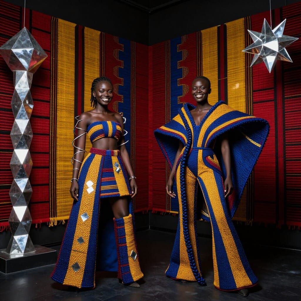 Photorealistic Deep Room with Faso Dan Fani Textiles and Scu...