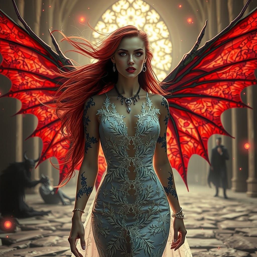 Gothic Vampire Goddess Unfurls Her Wings in a Haunting Churc...