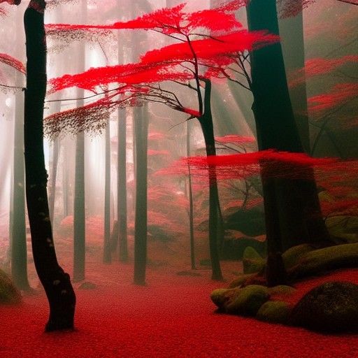 Eerie Red Light Beam in Yakushima Forest