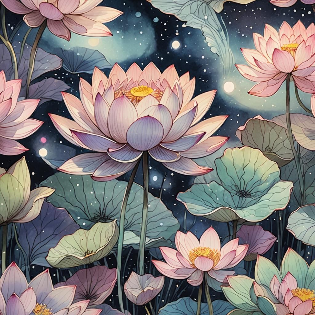 Glowing Pastel Lotus Flower in Anime Style