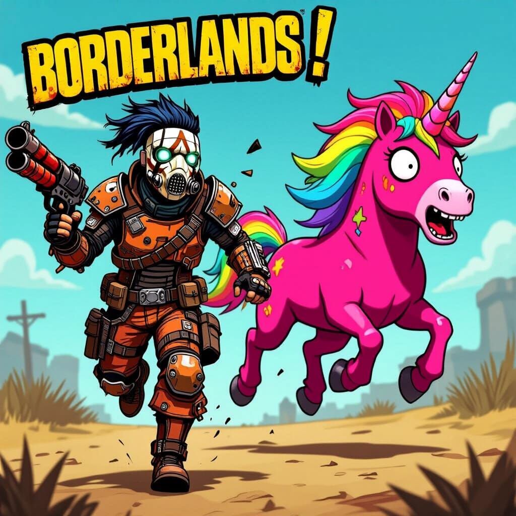 Borderlands Bandit Flees Chubby Unicorn in Comic Style