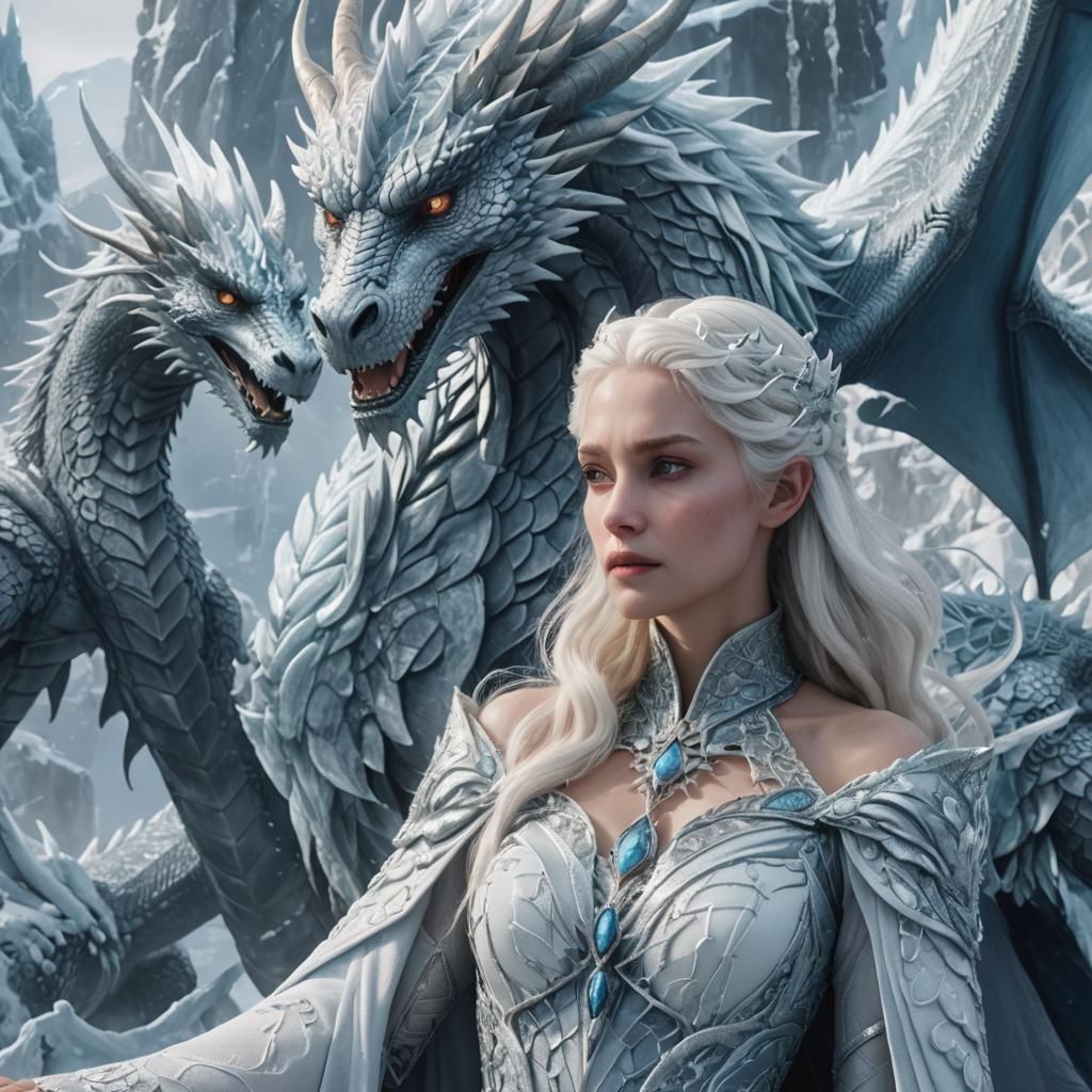 Ice Queen and Dragon in Fantasy Digital Art