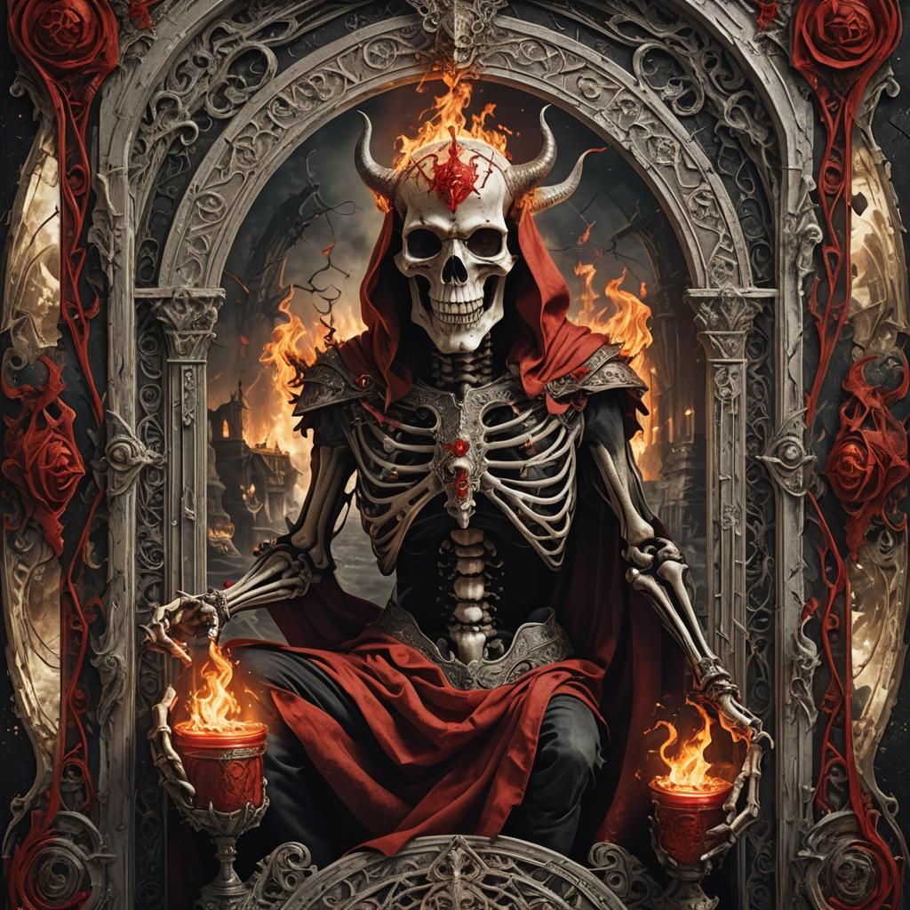 The Devil Tarot Card with Skeleton and Mirror