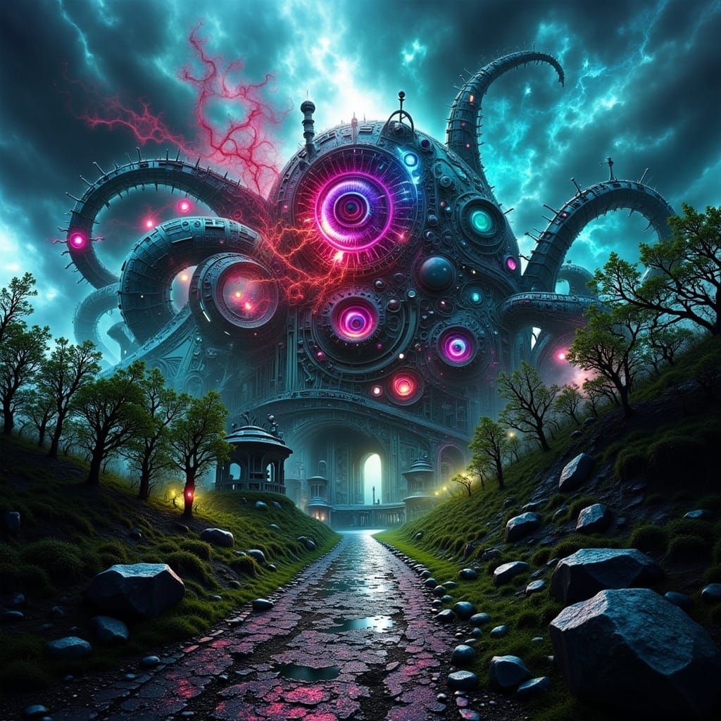 Dramatic Government Lab Facade Emerging from Swirling Sky