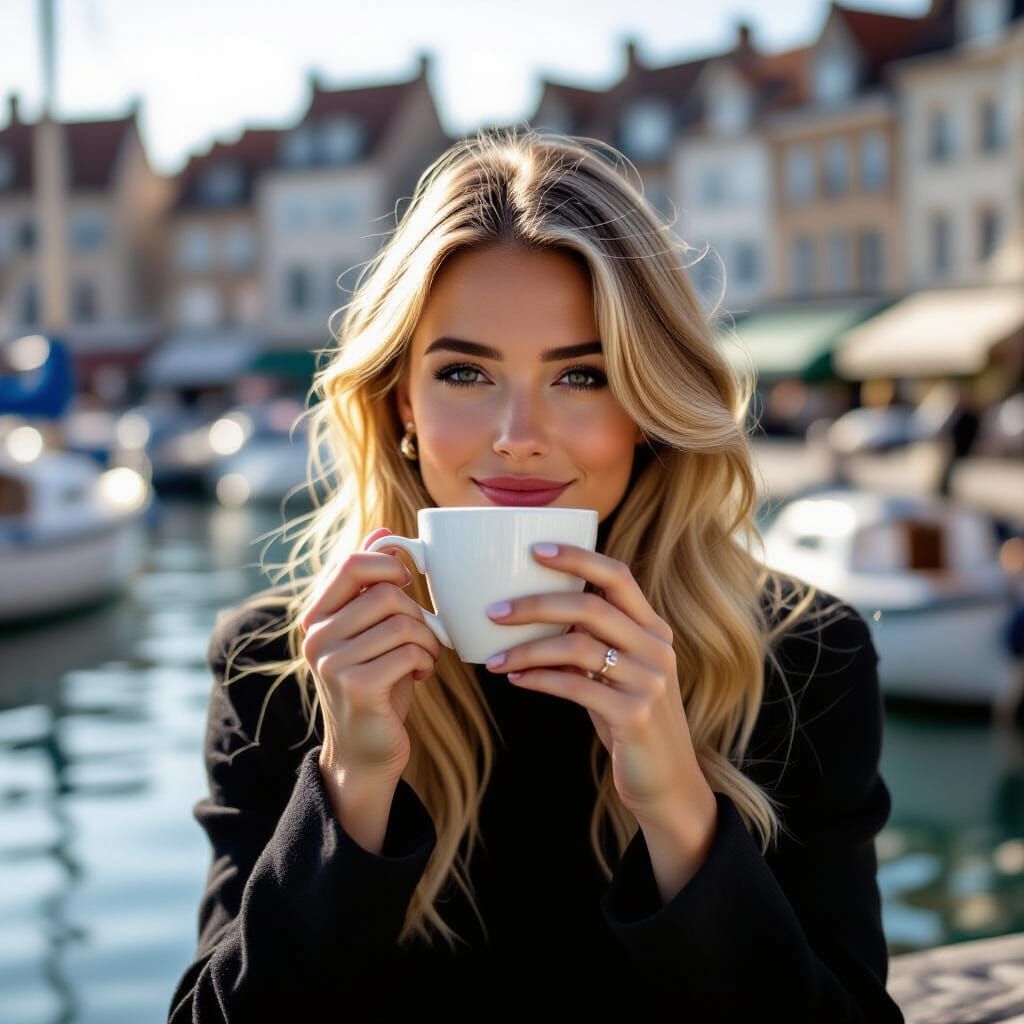 Woman with Coffee in La Rochelle Harbour
