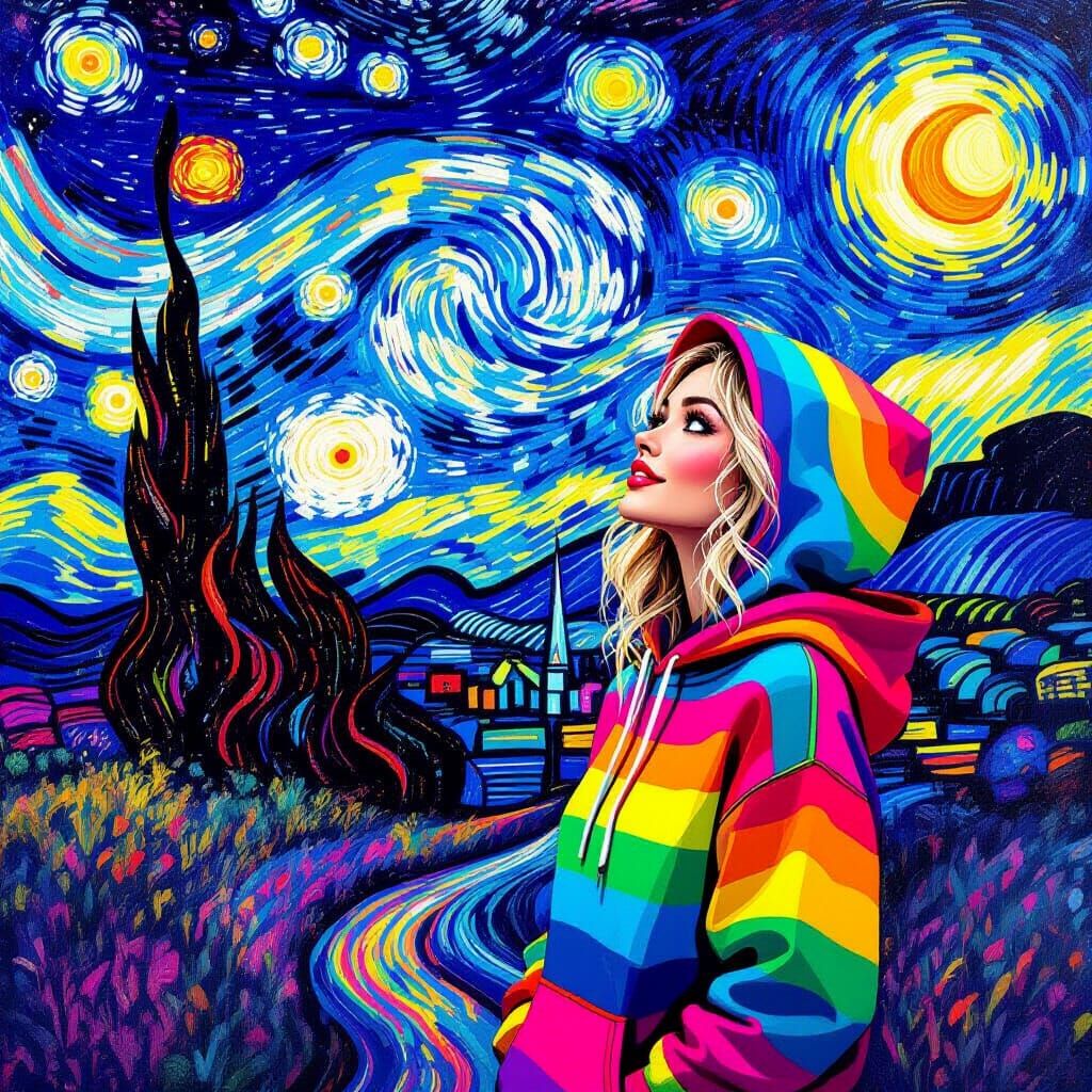 Neon Starry Night in Lisa Frank Style