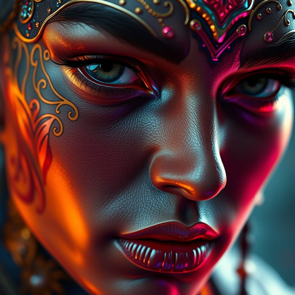 Detailed Face Portrait with Dramatic Lighting