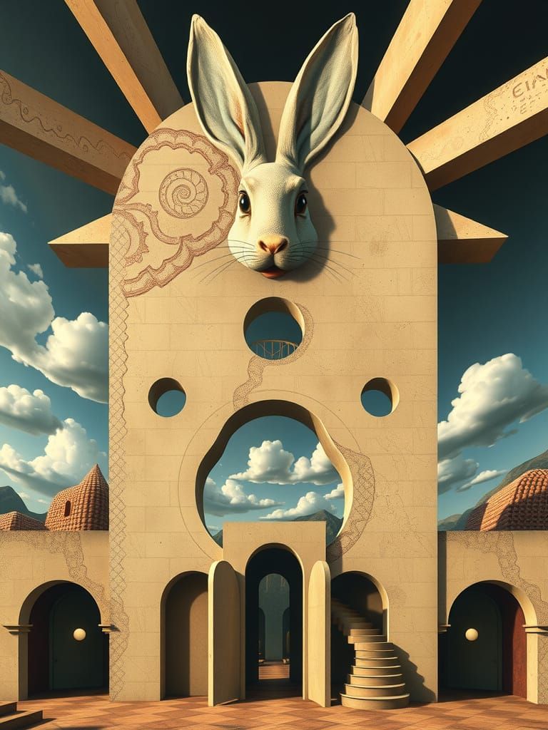 Surreal Rabbit Architecture in Dreamlike Style