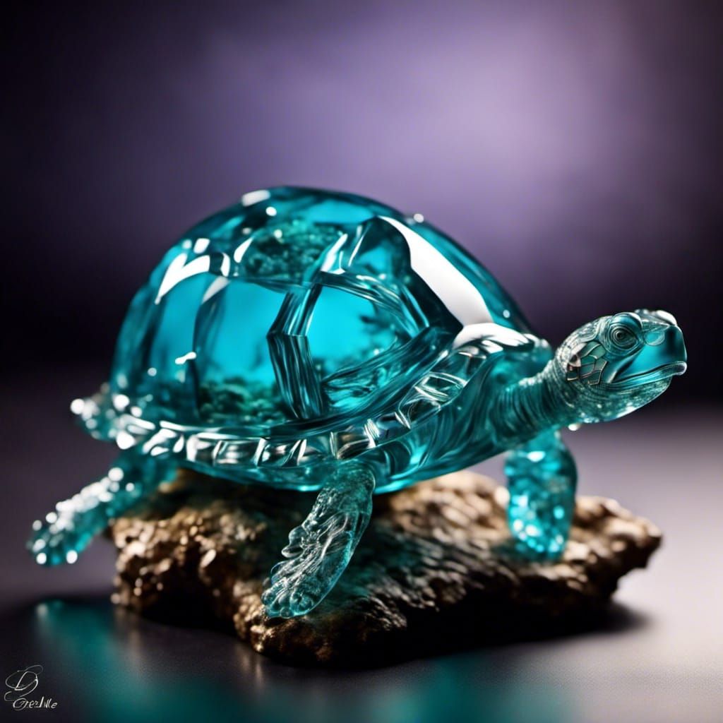 Turquoise Glass Turtle Sculpture in Water