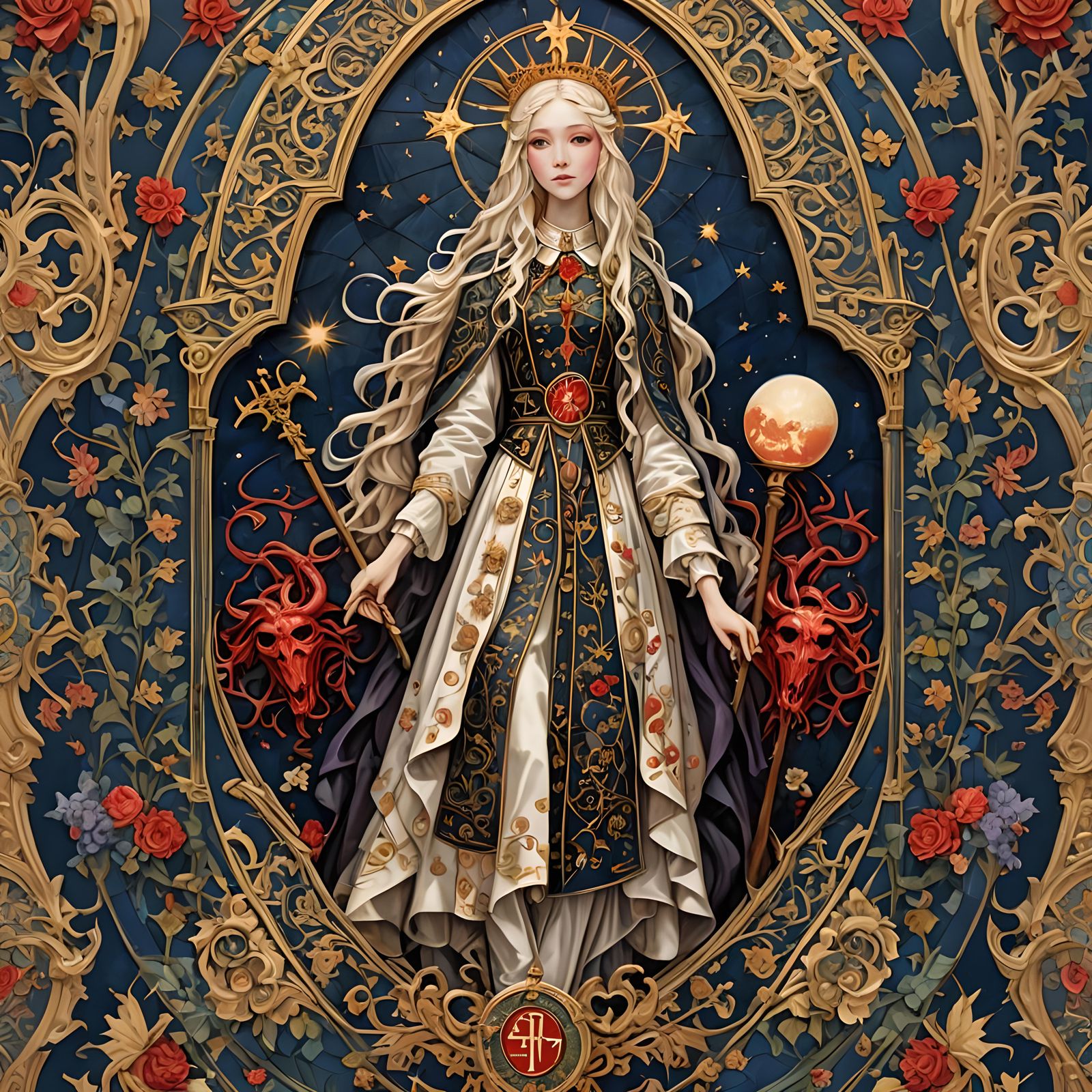 Symmetric Catholic Art with Deep Color Details