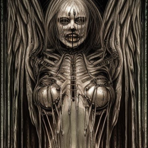 Hyperrealistic Archangel in Horrorcore Style