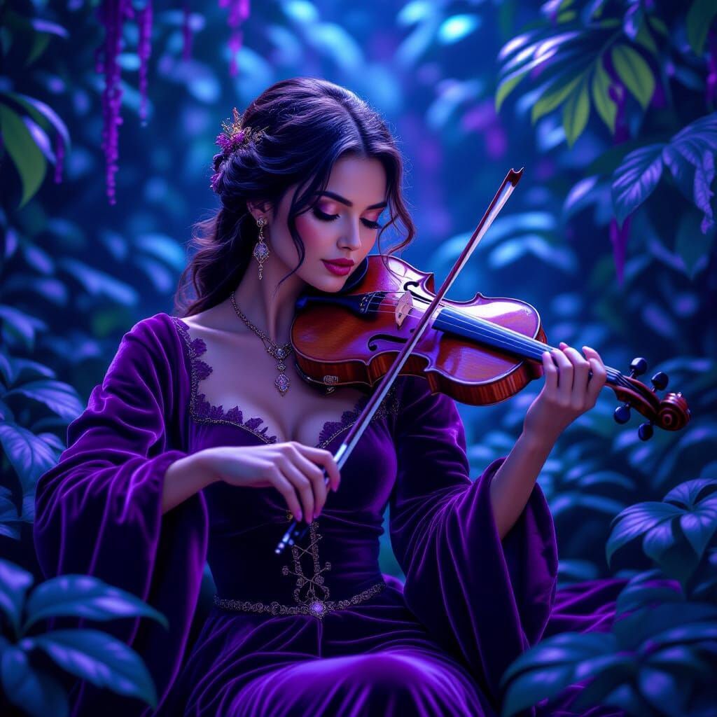 Mystical Violinist in Violet Velvet, Digital Art