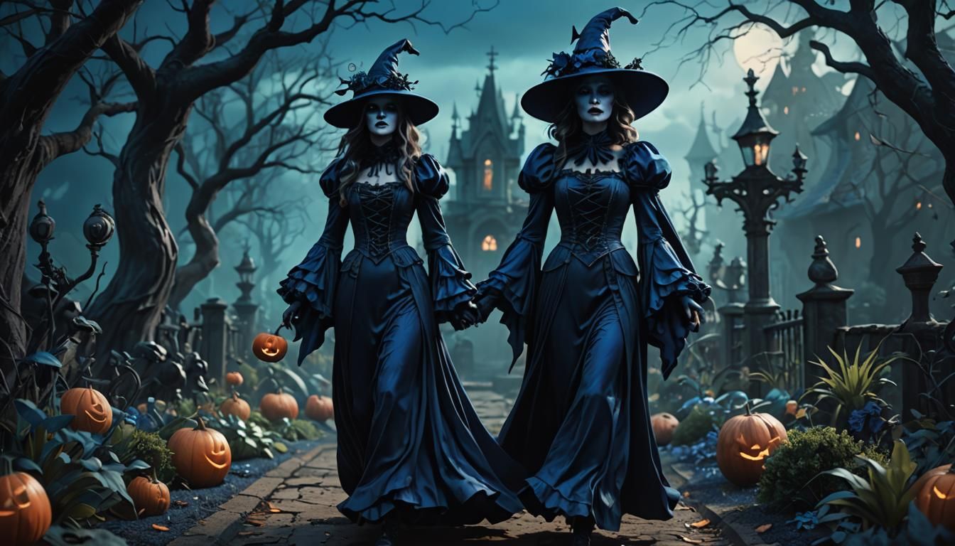 Woman in Haunted Garden in Dark Fantasy Style