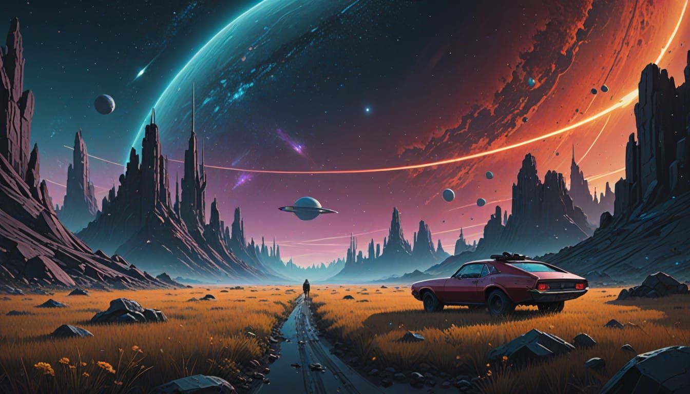 Cosmic Dawn Galaxy in Vibrant Cosmic Landscape