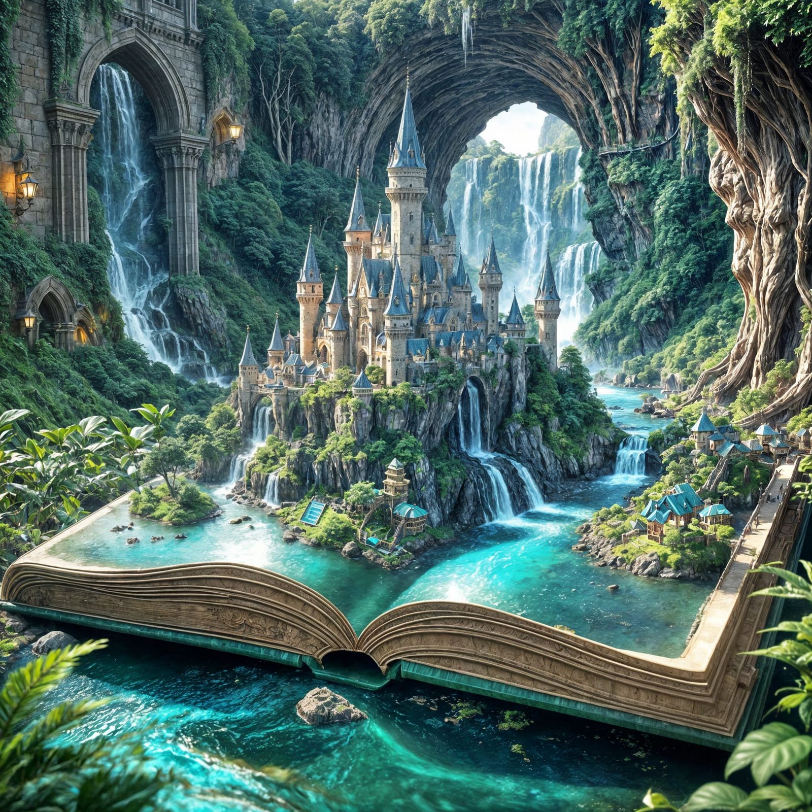 Fantasy Castle City Hidden Within an Open Book