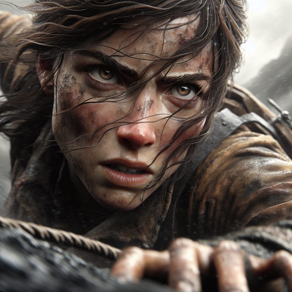 Hyperrealistic Portrait: Woman's Determination in Harsh Land...