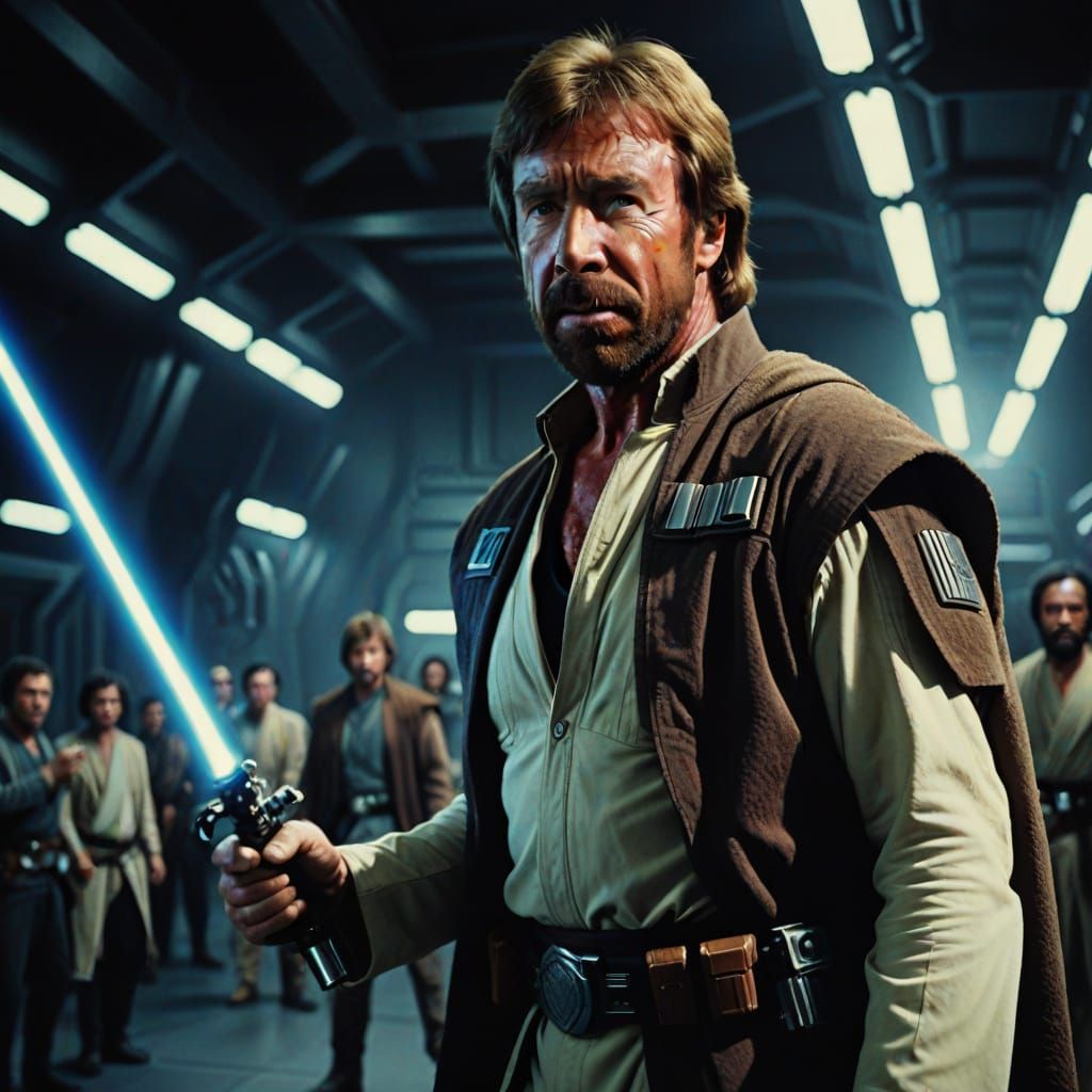 Chuck Norris as Jedi Master in Cinematic Film Still