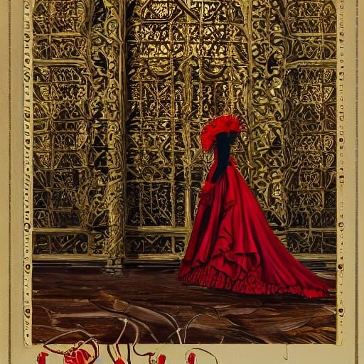 Gothic Steampunk Woman in Red Gown