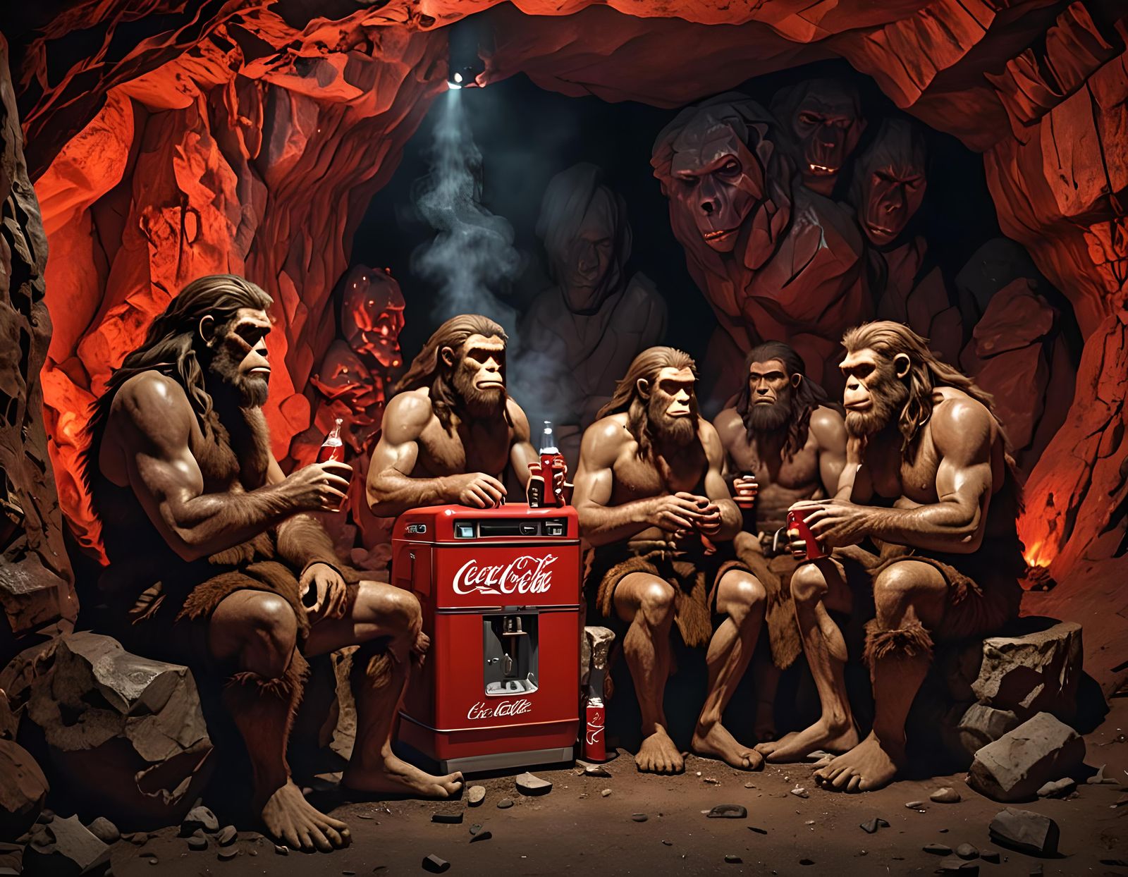Cavemen Discover Coca-Cola: A Pop Art Fusion
