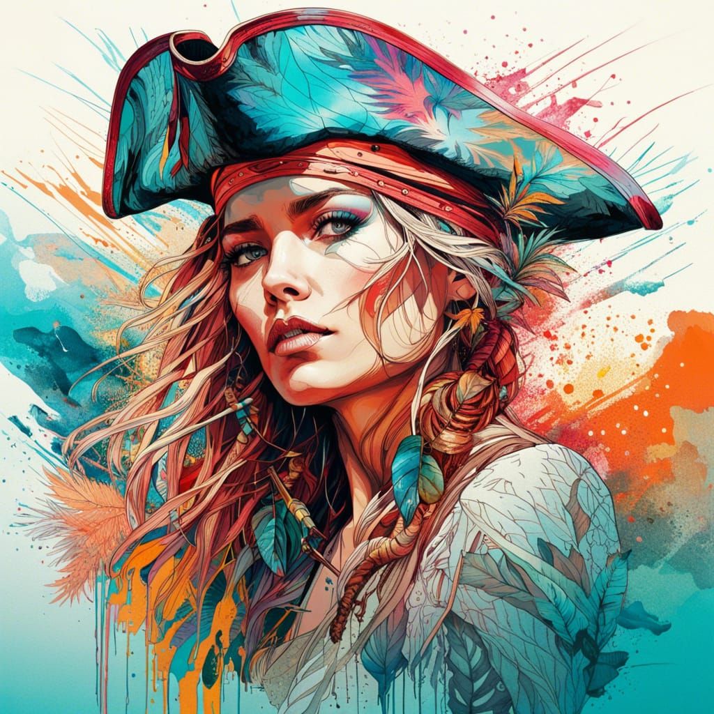 Lady pirate - lineart portrait