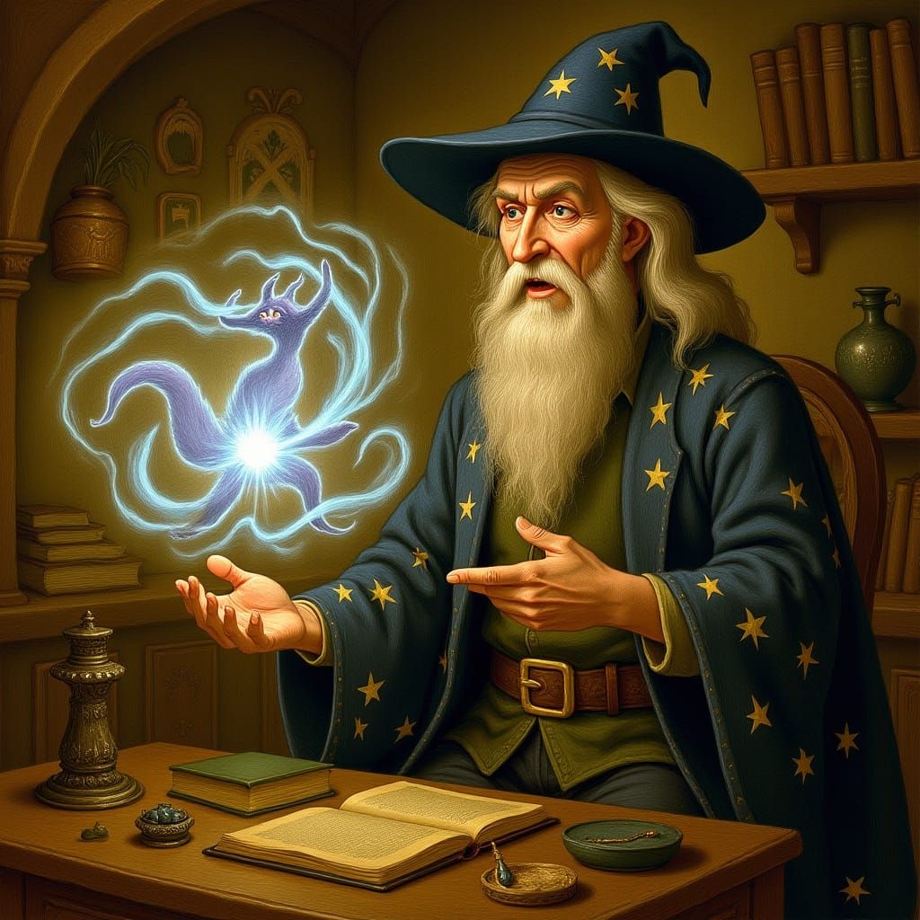 Wizard Conjures Spectral Sloth in Cozy Study