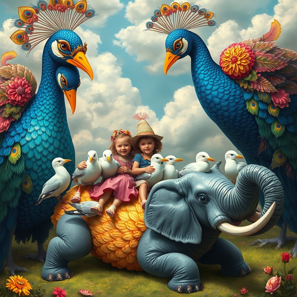 Surreal Peacock Dreamscape in Ceccoli Style