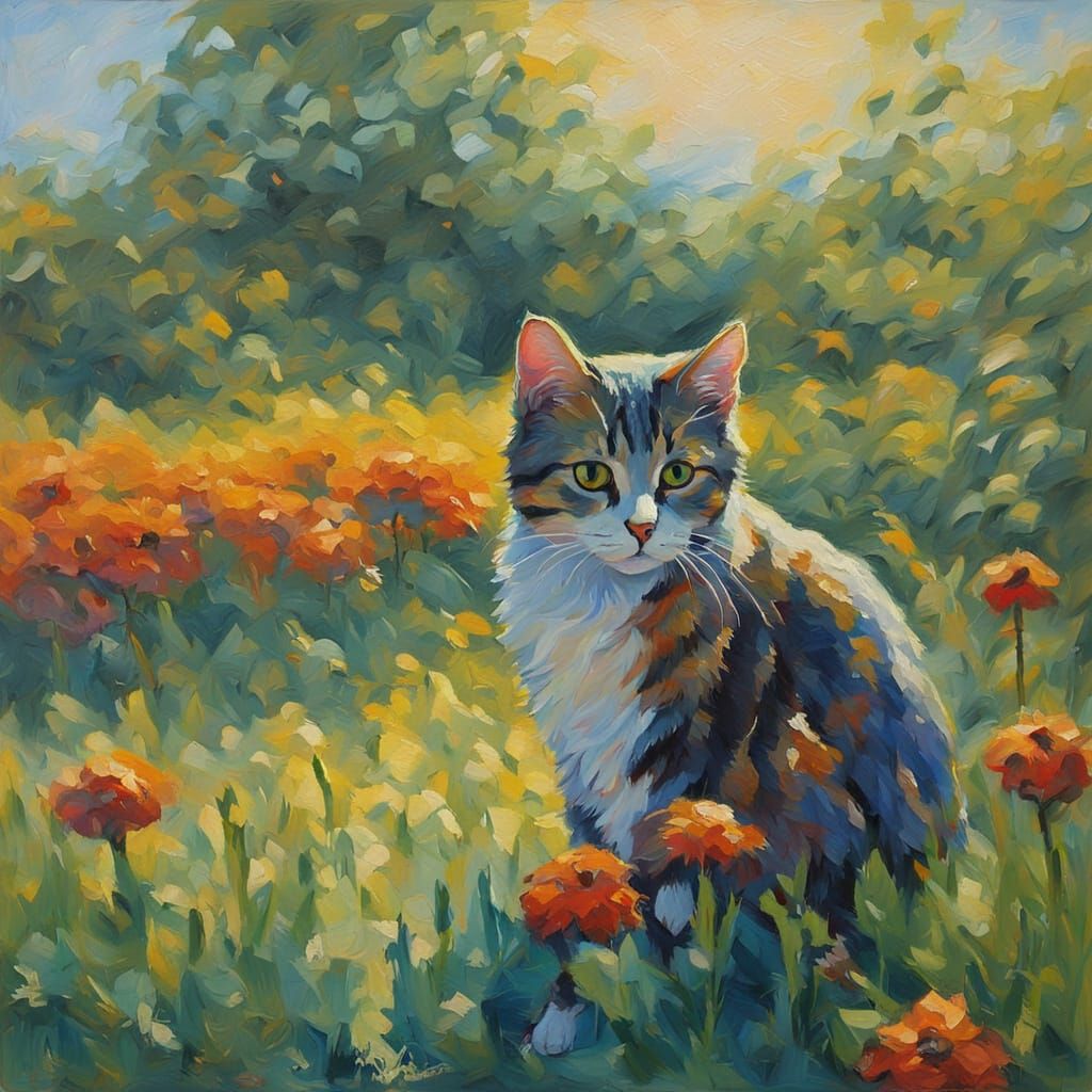 Impressionist Cat Painting with Thick Brushstrokes