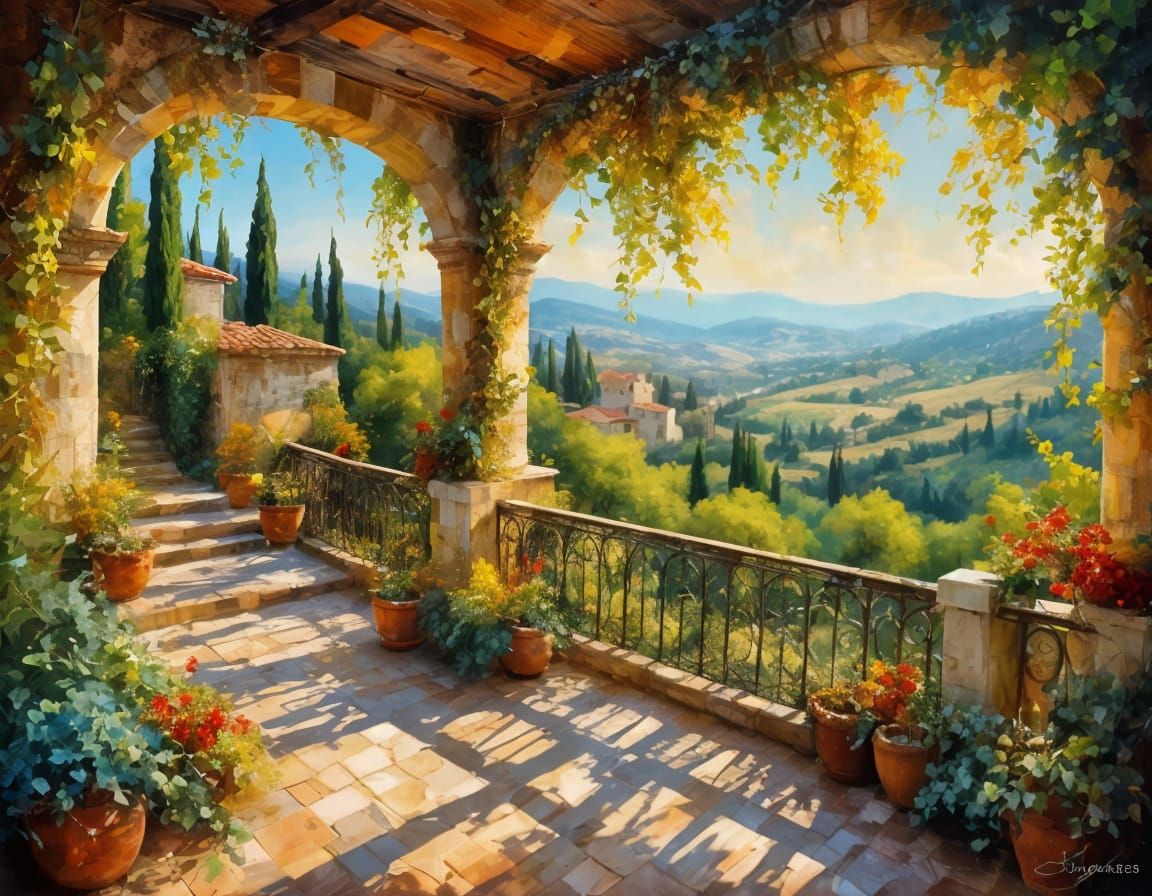 Authentic promenade view in Jezreel valley, painting