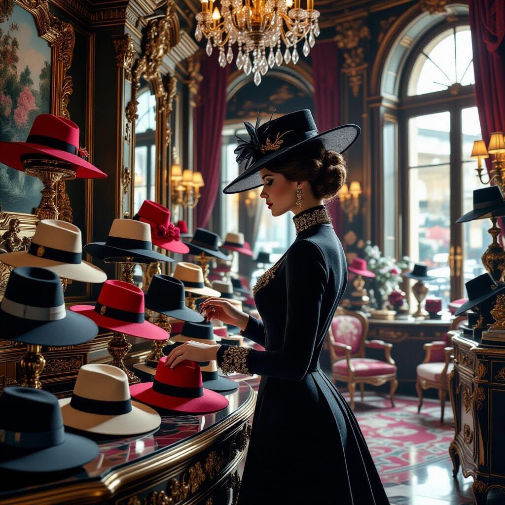 Elegant Hats in a Parisian Boutique