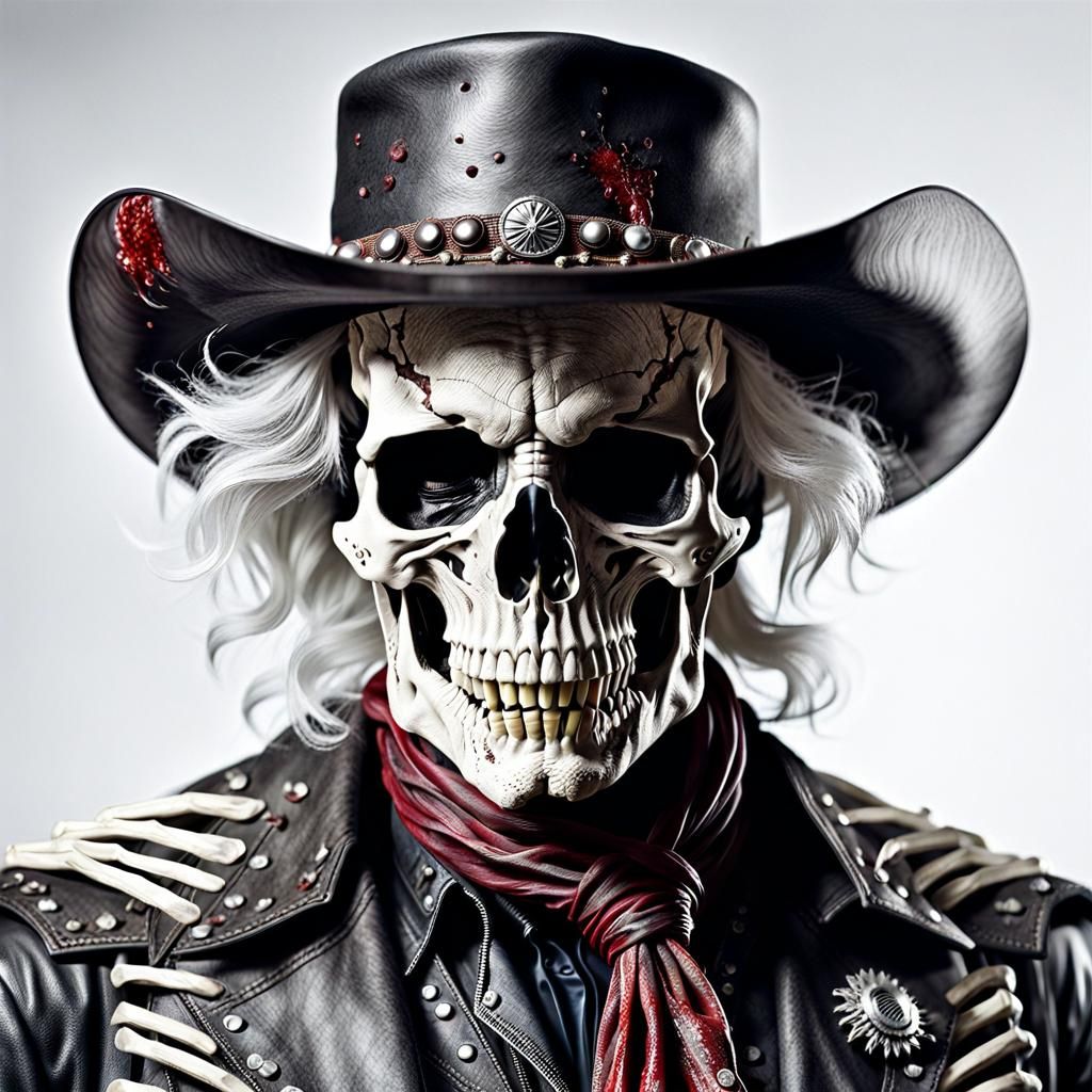 Photorealistic Undead Cowboy Portrait with Blood Splatters
