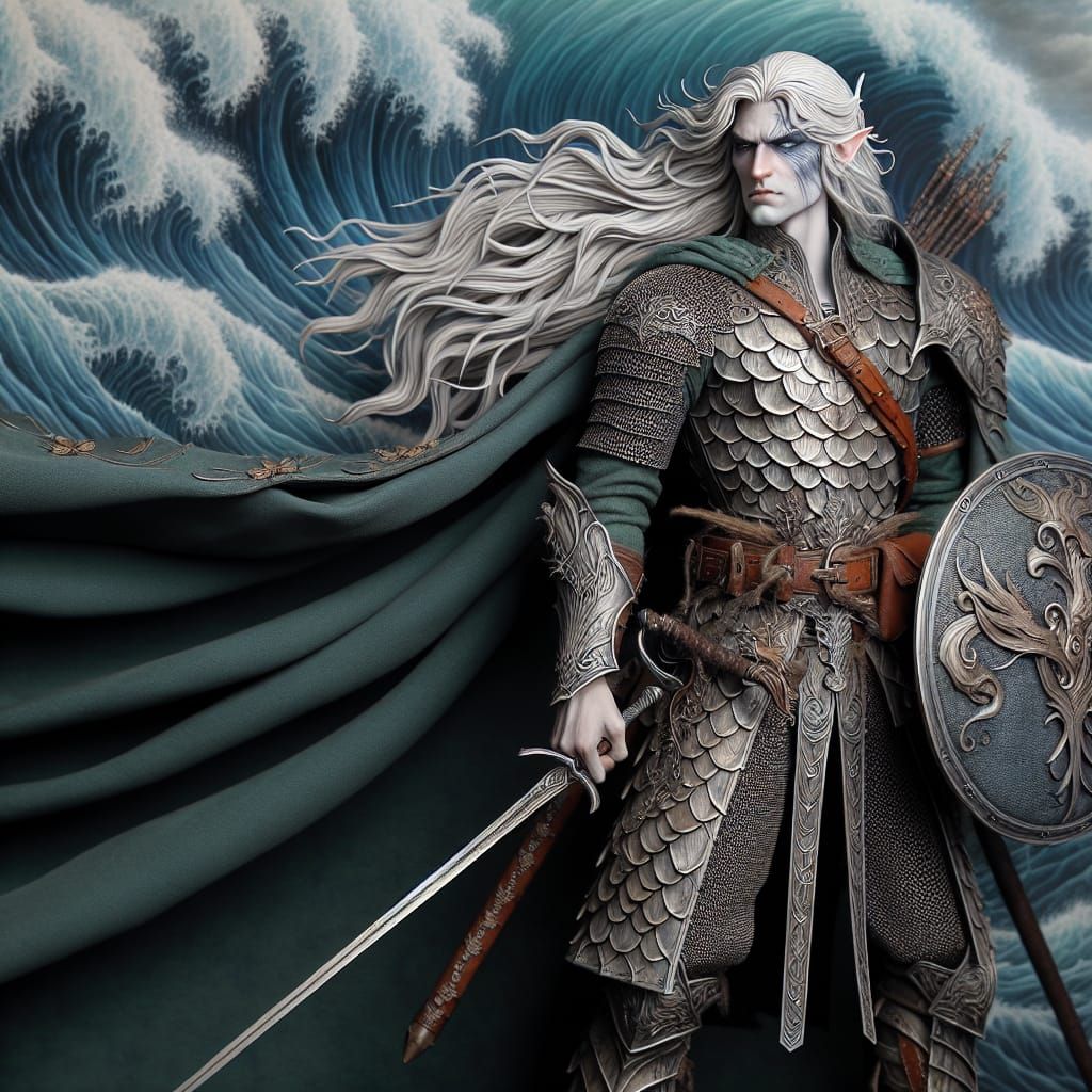 Sea Elf Vampire Warrior in Fish Scale Armor