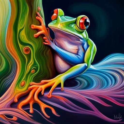 Psychedelic Frog on a Surreal Mushroom Trip