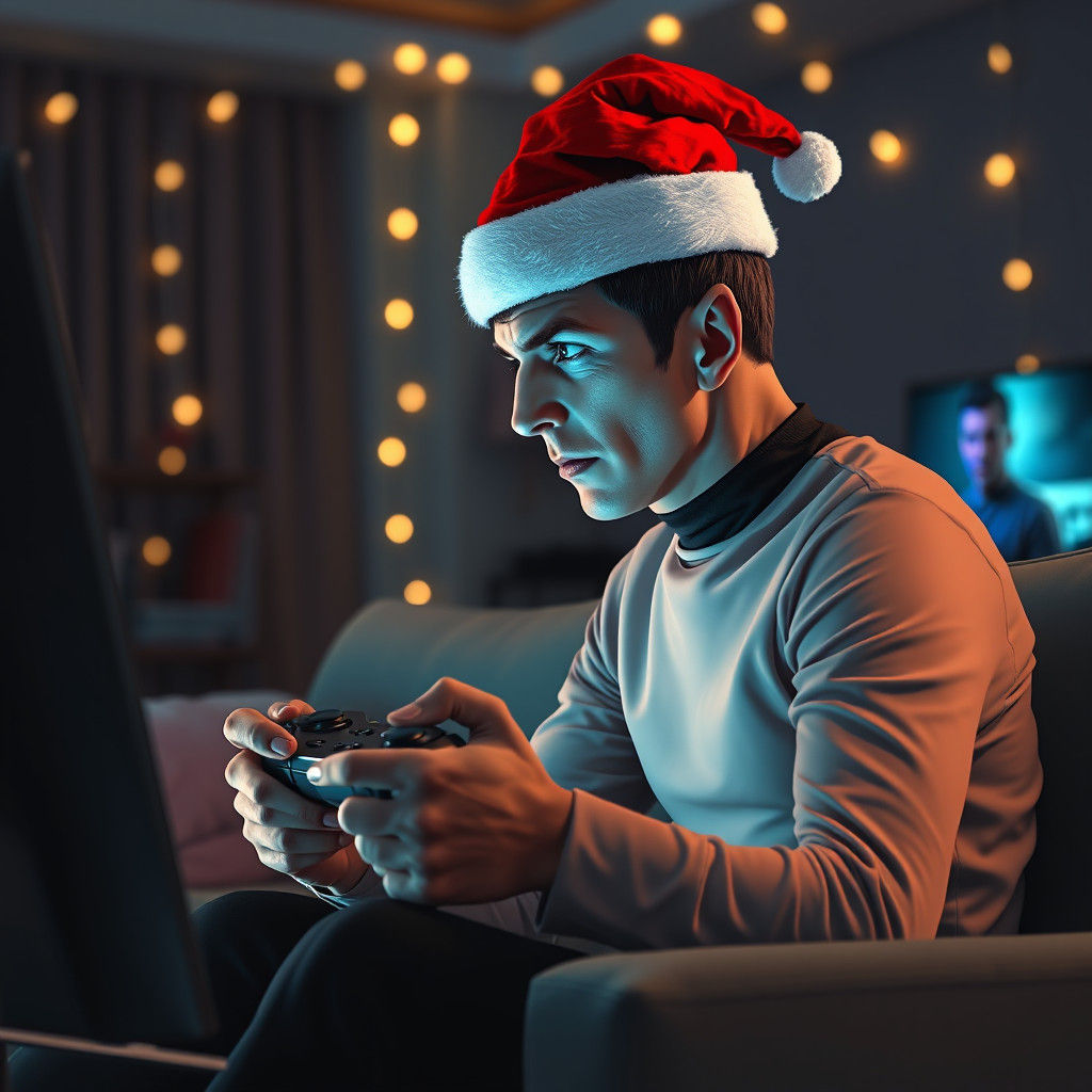 Spock Plays XBOX in Ash Thorp Style