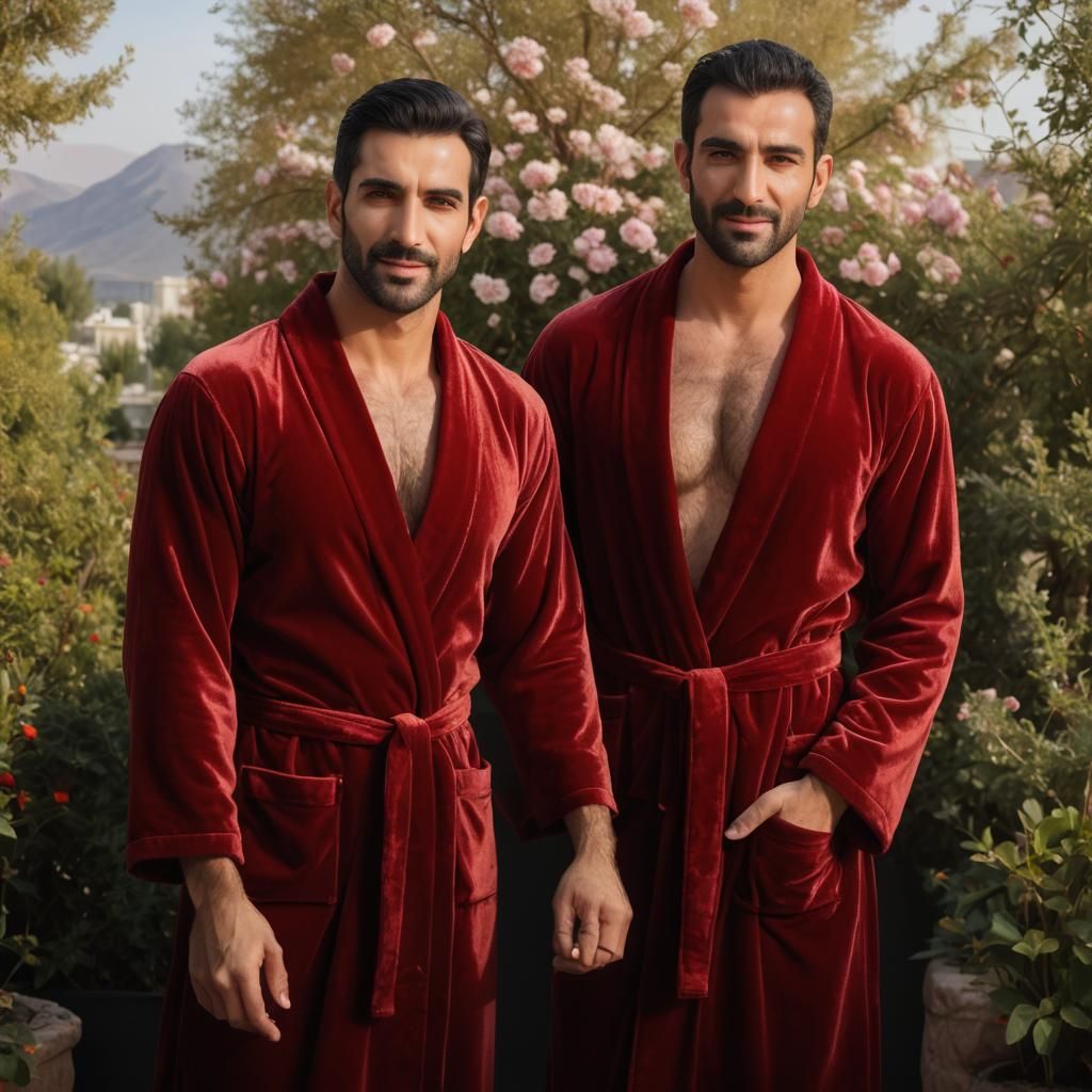 Two Handsome Men in Red Velvet Robes: Hyperrealistic Portrai...