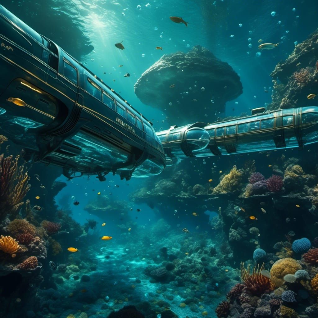 Futuristic Undersea City with Passenger Monorail