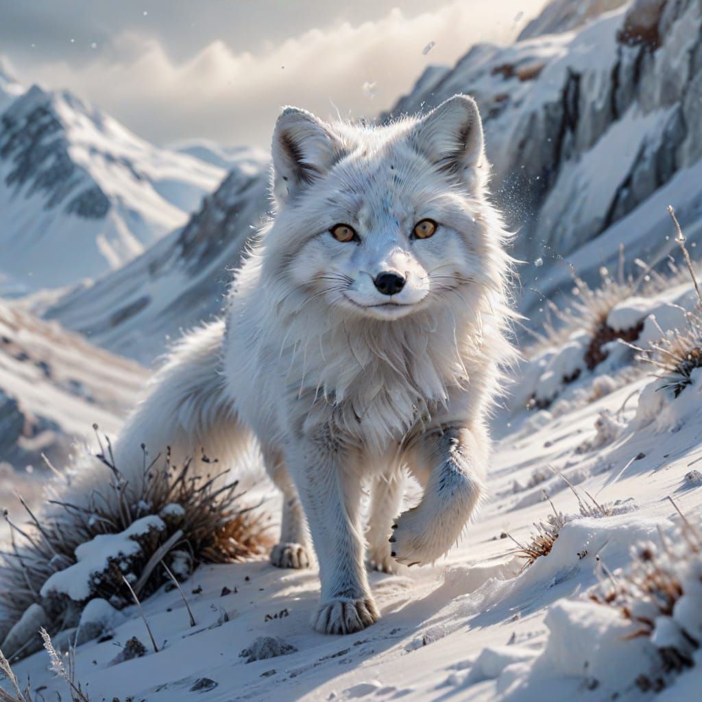 Arctic Fox in Winter Wonderland: Digital Painting