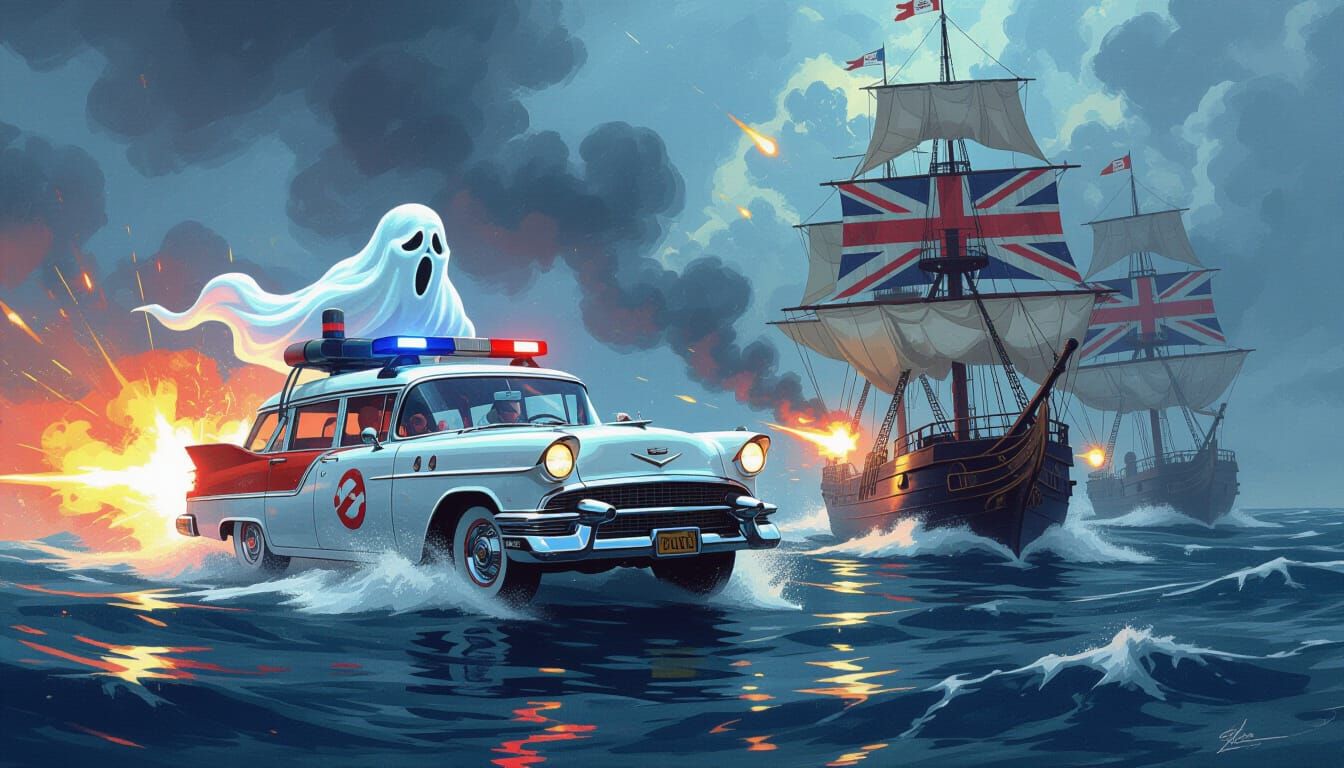 Ghostly Ecto-1 Evades Royal Navy Fleet