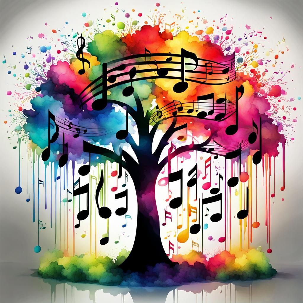 Colorful Musical Tree in Digital Watercolor Style