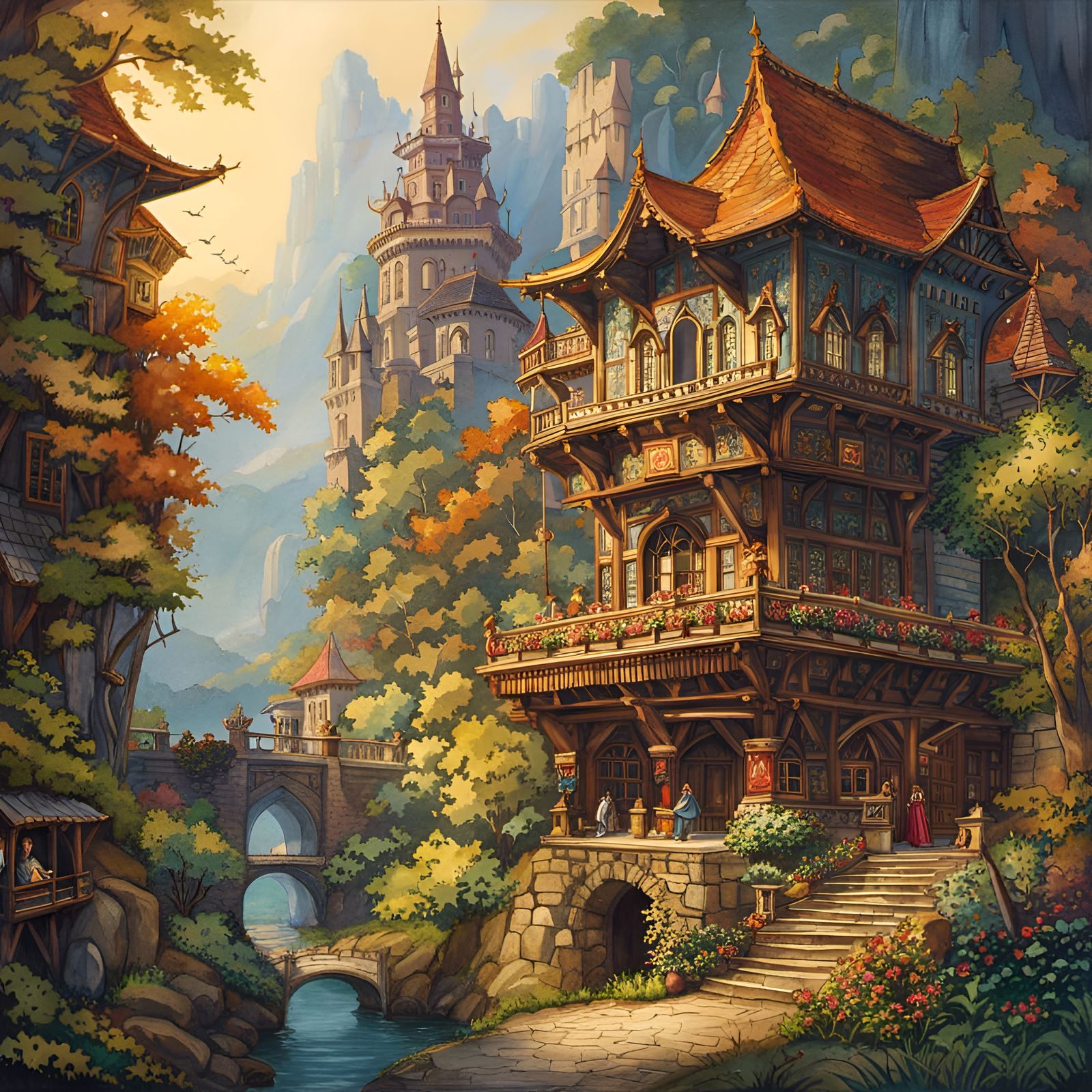 Fantasy Portrait in Watercolor Ghibli Style