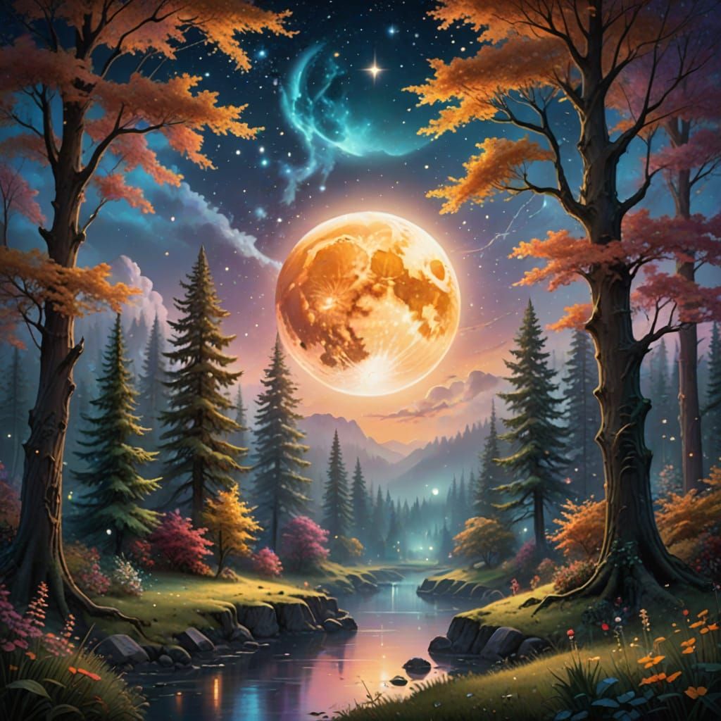 Dreamy Whimsical Fantasy Scene in Thomas Kinkade Style