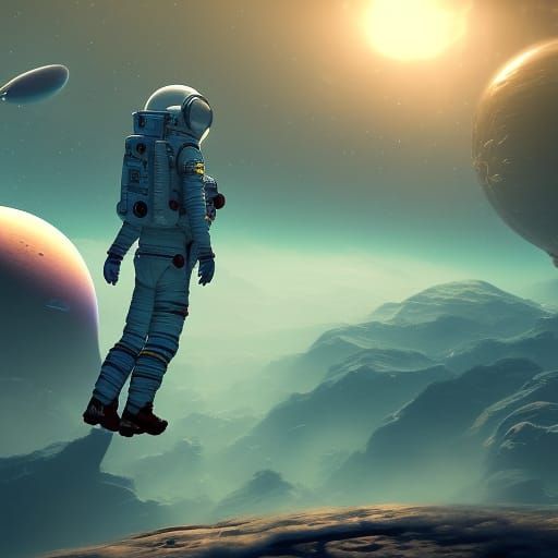 Homesick Astronaut on Alien Planet: Detailed Matte Painting