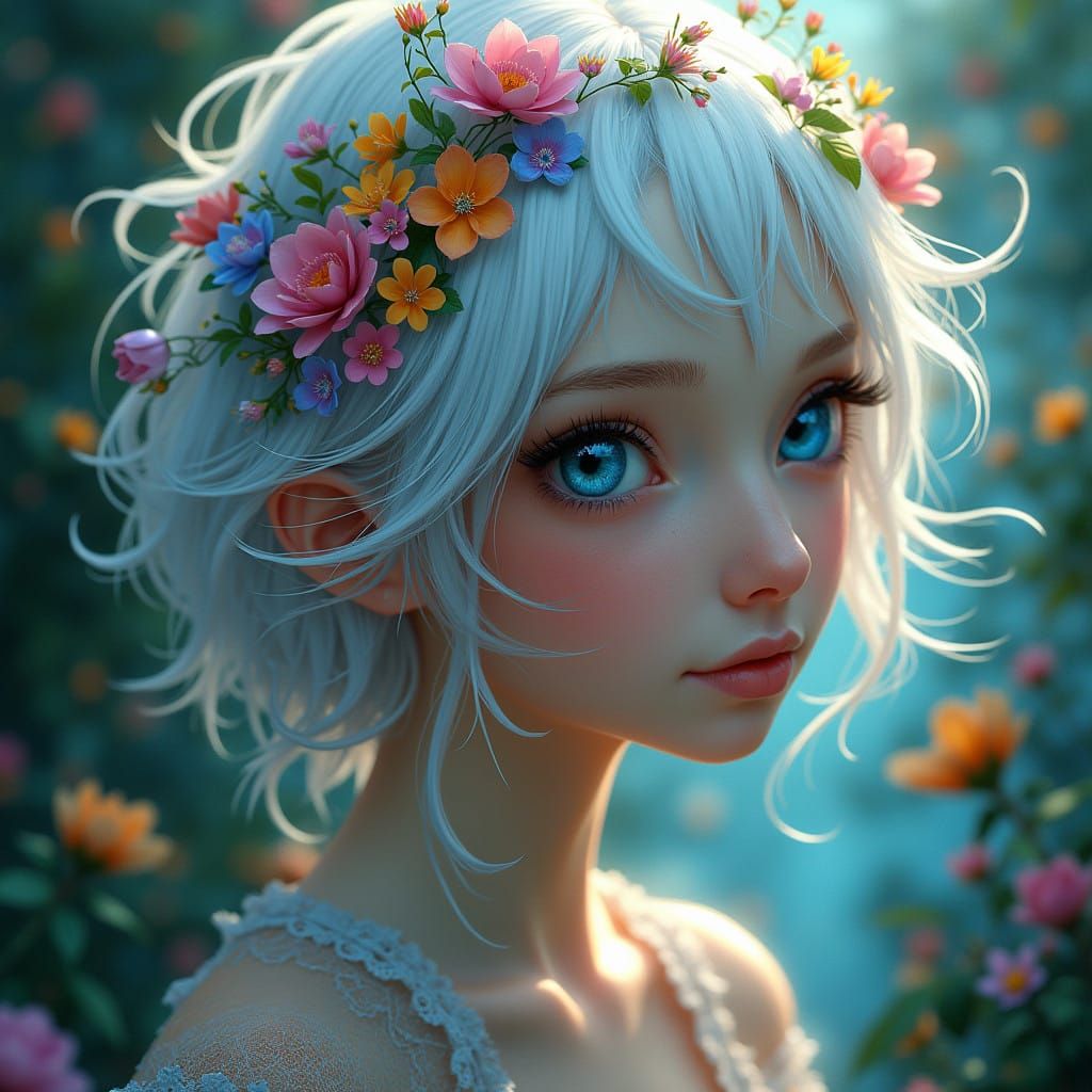 Ethereal Female Fairy in Vibrant Floral Wonderland
