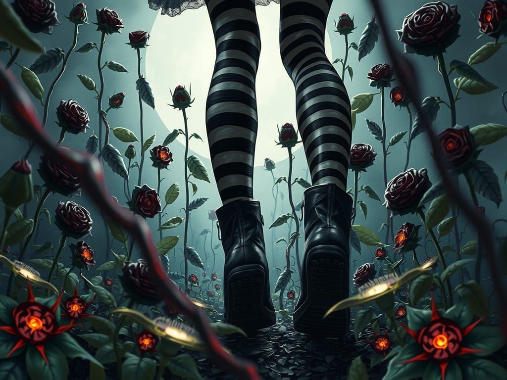 Dark Garden with Carnivorous Plants in Hyperrealism Watercol...