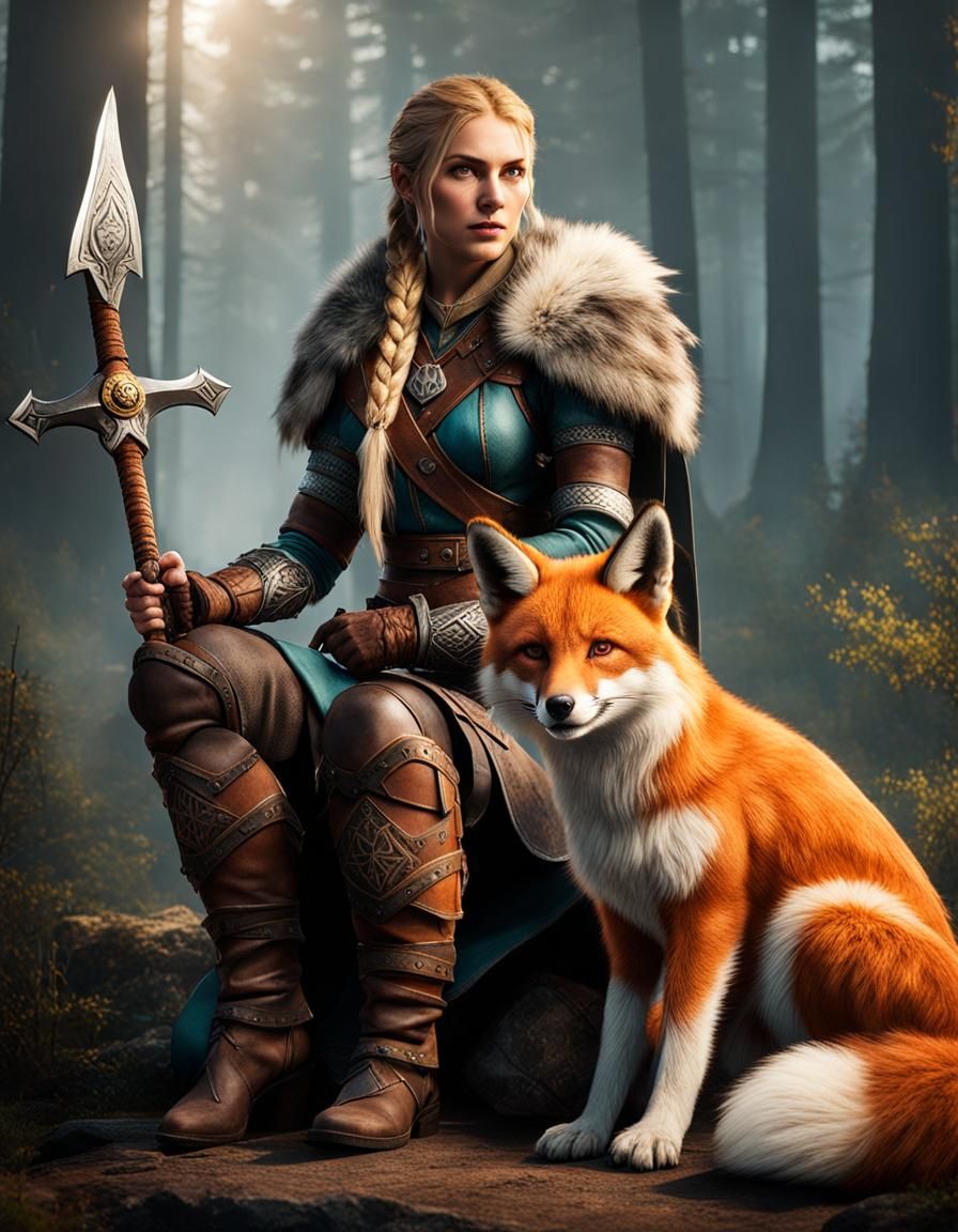 Viking Warrior Eivor with Fox Companion