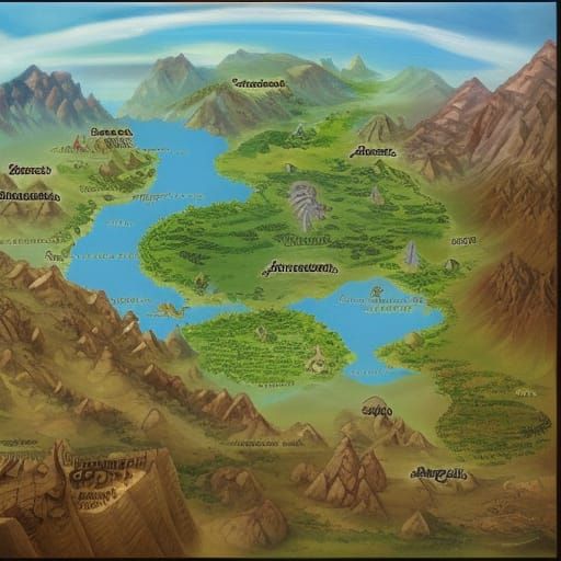Fantasy World Map in Oil Painting Style