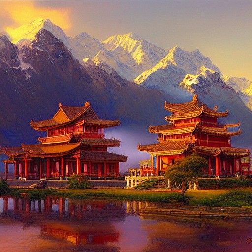 Asian Landscape in Oil Painting Style