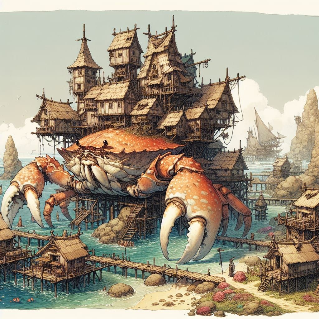 Fantasy Village Perched Atop a Friendly Fiddler Crab