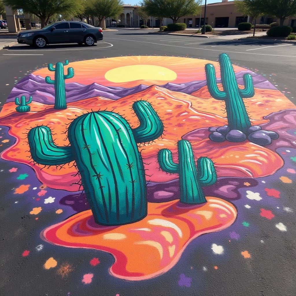 Vibrant Desert Graffiti Art on Asphalt Canvas